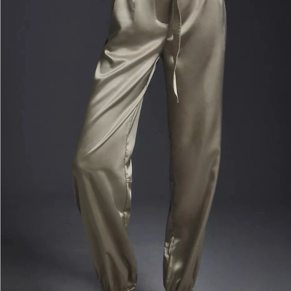 Maeve Satin Jogger Pants in Cream - Picture 3 of 7